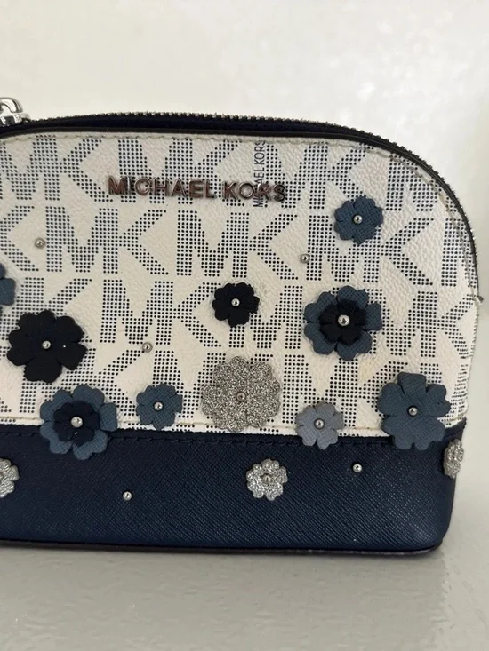 Michael Kors Navy & White Floral Applique Travel Pouch - Picture 3 of 4